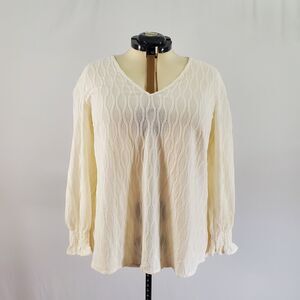 Bloomchic Sweater Ivory Long Sleeve V-Neck Rib Knit Semi Sheer Plus Size 1X NWT